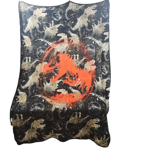 Jurassic World Dinosaur Blanket Soft Fleece Throw 46" x 66" Black & Beige - Picture 1 of 8